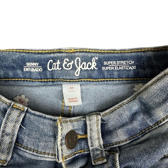 Cat & Jack Jeans Girls 4T Blue Denim Super Stretch Skinny Embroidered Floral - Picture 4 of 8
